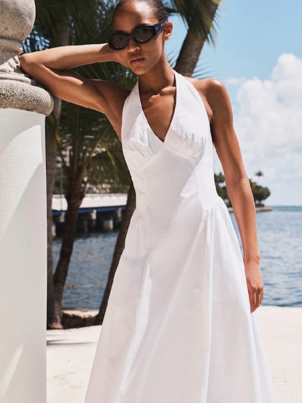 Zara White Backless Halter Maxi Dress